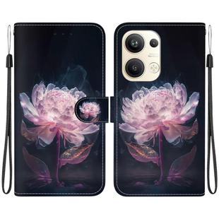 For OPPO Reno9 Pro+ Crystal Texture Colored Drawing Leather Phone Case(Purple Peony)
