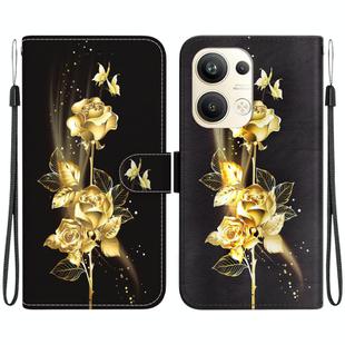 For OPPO Reno9 Pro+ Crystal Texture Colored Drawing Leather Phone Case(Gold Butterfly Rose)