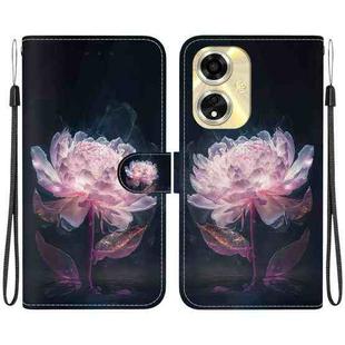For OPPO A59 5G / A2M Crystal Texture Colored Drawing Leather Phone Case(Purple Peony)