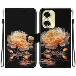 For OPPO A59 5G / A2M Crystal Texture Colored Drawing Leather Phone Case(Gold Peony)
