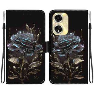 For OPPO A59 5G / A2M Crystal Texture Colored Drawing Leather Phone Case(Black Rose)