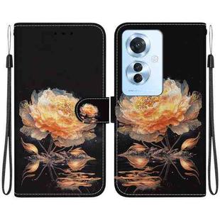 For OPPO Reno11 F Global Crystal Texture Colored Drawing Leather Phone Case(Gold Peony)