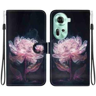 For OPPO Reno11 Global Crystal Texture Colored Drawing Leather Phone Case(Purple Peony)