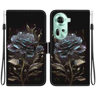 For OPPO Reno11 Global Crystal Texture Colored Drawing Leather Phone Case(Black Rose)