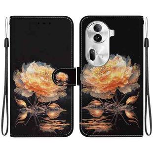 For OPPO Reno11 Pro 5G Global Crystal Texture Colored Drawing Leather Phone Case(Gold Peony)