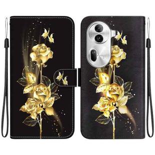 For OPPO Reno11 Pro 5G Global Crystal Texture Colored Drawing Leather Phone Case(Gold Butterfly Rose)