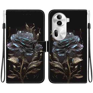 For OPPO Reno11 Pro 5G Global Crystal Texture Colored Drawing Leather Phone Case(Black Rose)