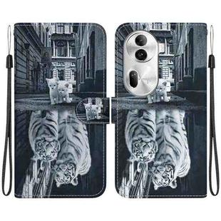 For OPPO Reno11 Pro 5G Global Crystal Texture Colored Drawing Leather Phone Case(Cat Tiger Reflection)