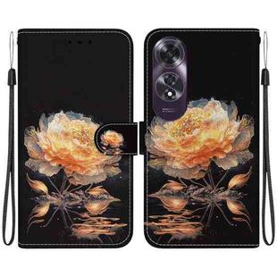 For OPPO A60 4G Crystal Texture Colored Drawing Leather Phone Case(Gold Peony)