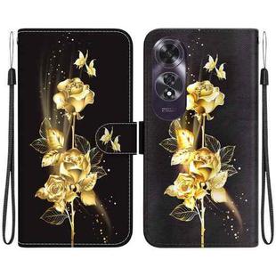 For OPPO A60 4G Crystal Texture Colored Drawing Leather Phone Case(Gold Butterfly Rose)