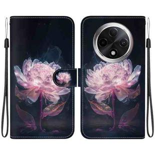 For OPPO A3 Pro 5G Crystal Texture Colored Drawing Leather Phone Case(Purple Peony)