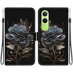 For OPPO K12x Crystal Texture Colored Drawing Leather Phone Case(Black Rose)