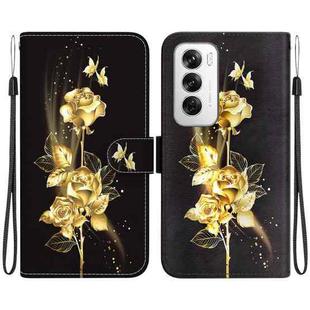 For OPPO Reno12 5G Global Crystal Texture Colored Drawing Leather Phone Case(Gold Butterfly Rose)