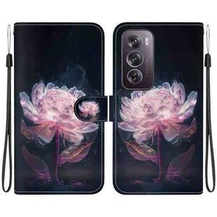 For OPPO Reno12 Pro 5G Global Crystal Texture Colored Drawing Leather Phone Case(Purple Peony)