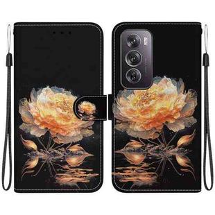 For OPPO Reno12 Pro 5G Global Crystal Texture Colored Drawing Leather Phone Case(Gold Peony)