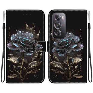 For OPPO Reno12 Pro 5G Global Crystal Texture Colored Drawing Leather Phone Case(Black Rose)
