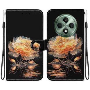 For OPPO Reno12 F 5G Crystal Texture Colored Drawing Leather Phone Case(Gold Peony)