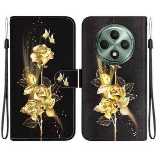 For OPPO Reno12 F 5G Crystal Texture Colored Drawing Leather Phone Case(Gold Butterfly Rose)