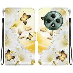 For OPPO Reno12 F 5G Crystal Texture Colored Drawing Leather Phone Case(Gold Butterfly Epiphyllum)