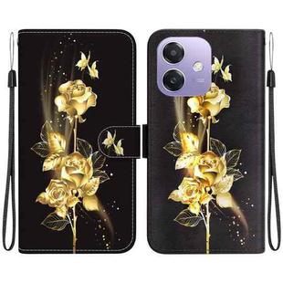 For OPPO A5x 5G / A3 4G / 5G / A3x 4G / 5G Crystal Texture Colored Drawing Leather Phone Case(Gold Butterfly Rose)