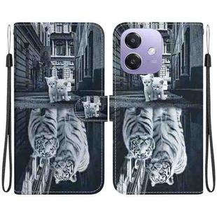 For OPPO A5x 5G / A3 4G / 5G / A3x 4G / 5G Crystal Texture Colored Drawing Leather Phone Case(Cat Tiger Reflection)
