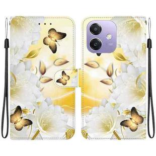 For OPPO A5x 5G / A3 4G / 5G / A3x 4G / 5G Crystal Texture Colored Drawing Leather Phone Case(Gold Butterfly Epiphyllum)