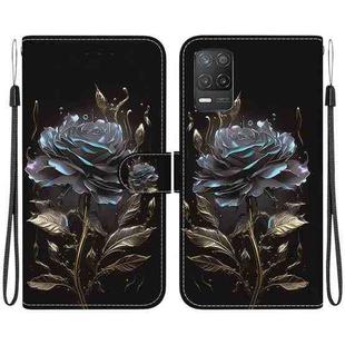 For Realme 8 5G Global Crystal Texture Colored Drawing Leather Phone Case(Black Rose)