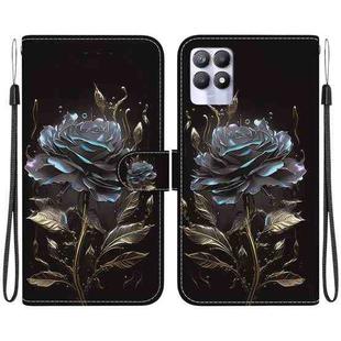 For Realme 8i Crystal Texture Colored Drawing Leather Phone Case(Black Rose)