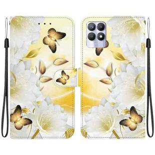 For Realme 8i Crystal Texture Colored Drawing Leather Phone Case(Gold Butterfly Epiphyllum)