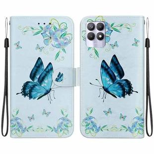 For Realme 8i Crystal Texture Colored Drawing Leather Phone Case(Blue Pansies)