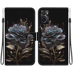 For Realme 9i / OPPO A76 4G Crystal Texture Colored Drawing Leather Phone Case(Black Rose)