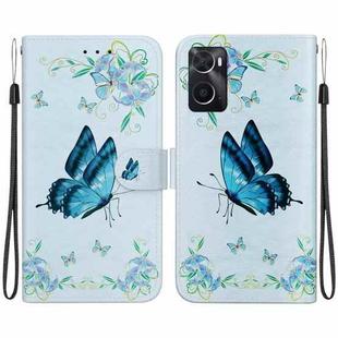 For Realme 9i / OPPO A76 4G Crystal Texture Colored Drawing Leather Phone Case(Blue Pansies)