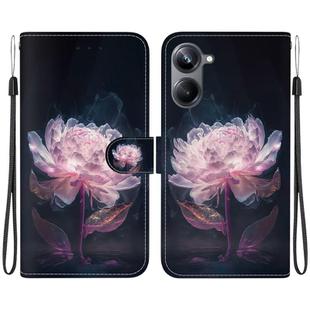 For Realme 10 Pro 5G Crystal Texture Colored Drawing Leather Phone Case(Purple Peony)