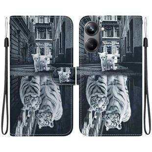 For Realme 10 Pro 5G Crystal Texture Colored Drawing Leather Phone Case(Cat Tiger Reflection)