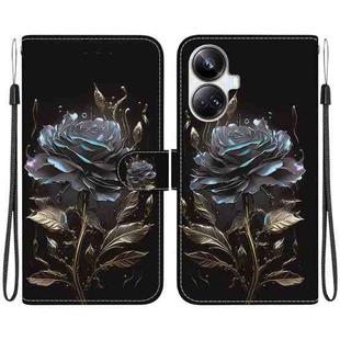 For Realme 10 Pro+ Crystal Texture Colored Drawing Leather Phone Case(Black Rose)