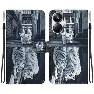 For Realme 10 Pro+ Crystal Texture Colored Drawing Leather Phone Case(Cat Tiger Reflection)