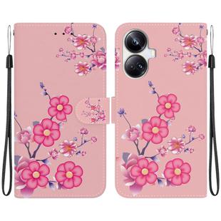 For Realme 10 Pro+ Crystal Texture Colored Drawing Leather Phone Case(Cherry Blossoms)