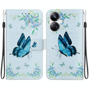 For Realme 10 Pro+ Crystal Texture Colored Drawing Leather Phone Case(Blue Pansies)