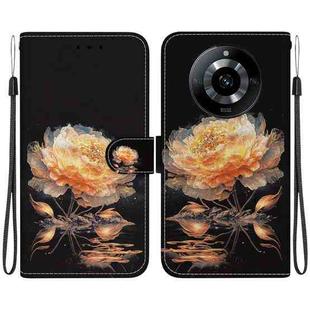 For Realme Narzo 60 Indian Crystal Texture Colored Drawing Leather Phone Case(Gold Peony)