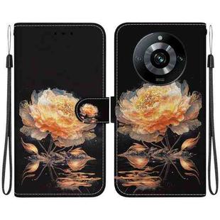 For Realme 11 Pro 5G / 11 Pro+ Crystal Texture Colored Drawing Leather Phone Case(Gold Peony)