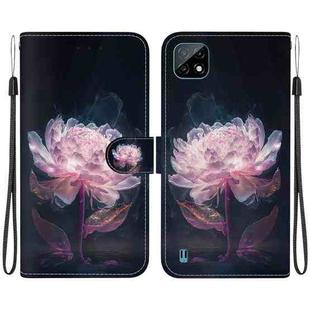For Realme C20 / C11 2021 Crystal Texture Colored Drawing Leather Phone Case(Purple Peony)
