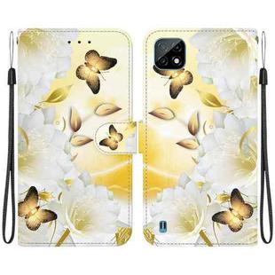 For Realme C20 / C11 2021 Crystal Texture Colored Drawing Leather Phone Case(Gold Butterfly Epiphyllum)