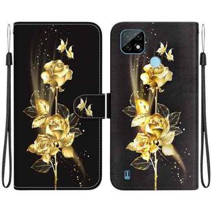 For Realme C21 Crystal Texture Colored Drawing Leather Phone Case(Gold Butterfly Rose)