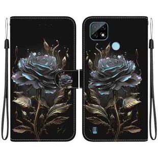 For Realme C21 Crystal Texture Colored Drawing Leather Phone Case(Black Rose)
