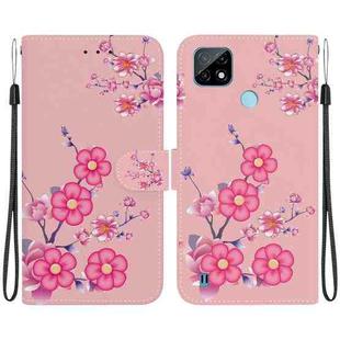For Realme C21 Crystal Texture Colored Drawing Leather Phone Case(Cherry Blossoms)