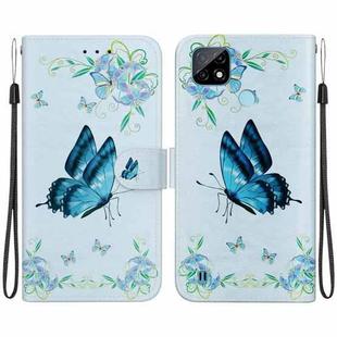 For Realme C21 Crystal Texture Colored Drawing Leather Phone Case(Blue Pansies)