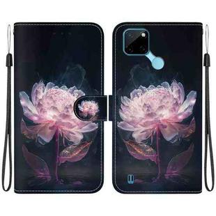 For Realme C21Y Crystal Texture Colored Drawing Leather Phone Case(Purple Peony)