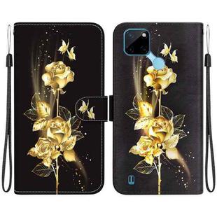 For Realme C21Y Crystal Texture Colored Drawing Leather Phone Case(Gold Butterfly Rose)