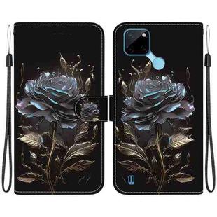 For Realme C21Y Crystal Texture Colored Drawing Leather Phone Case(Black Rose)