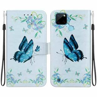 For Realme C21Y Crystal Texture Colored Drawing Leather Phone Case(Blue Pansies)